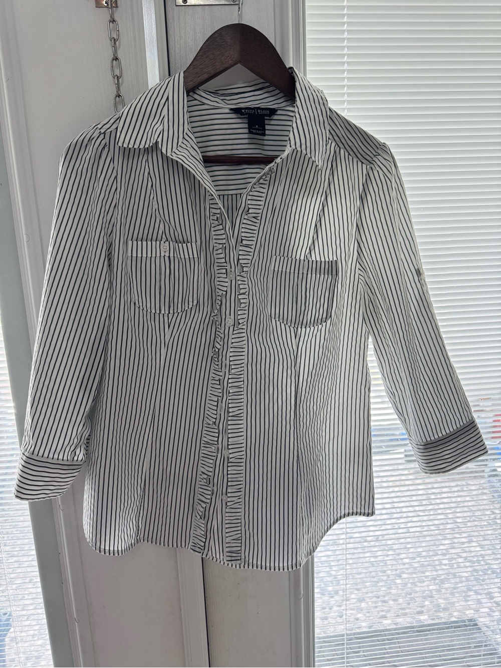 White House Black Market White Striped Button-Down Shirt